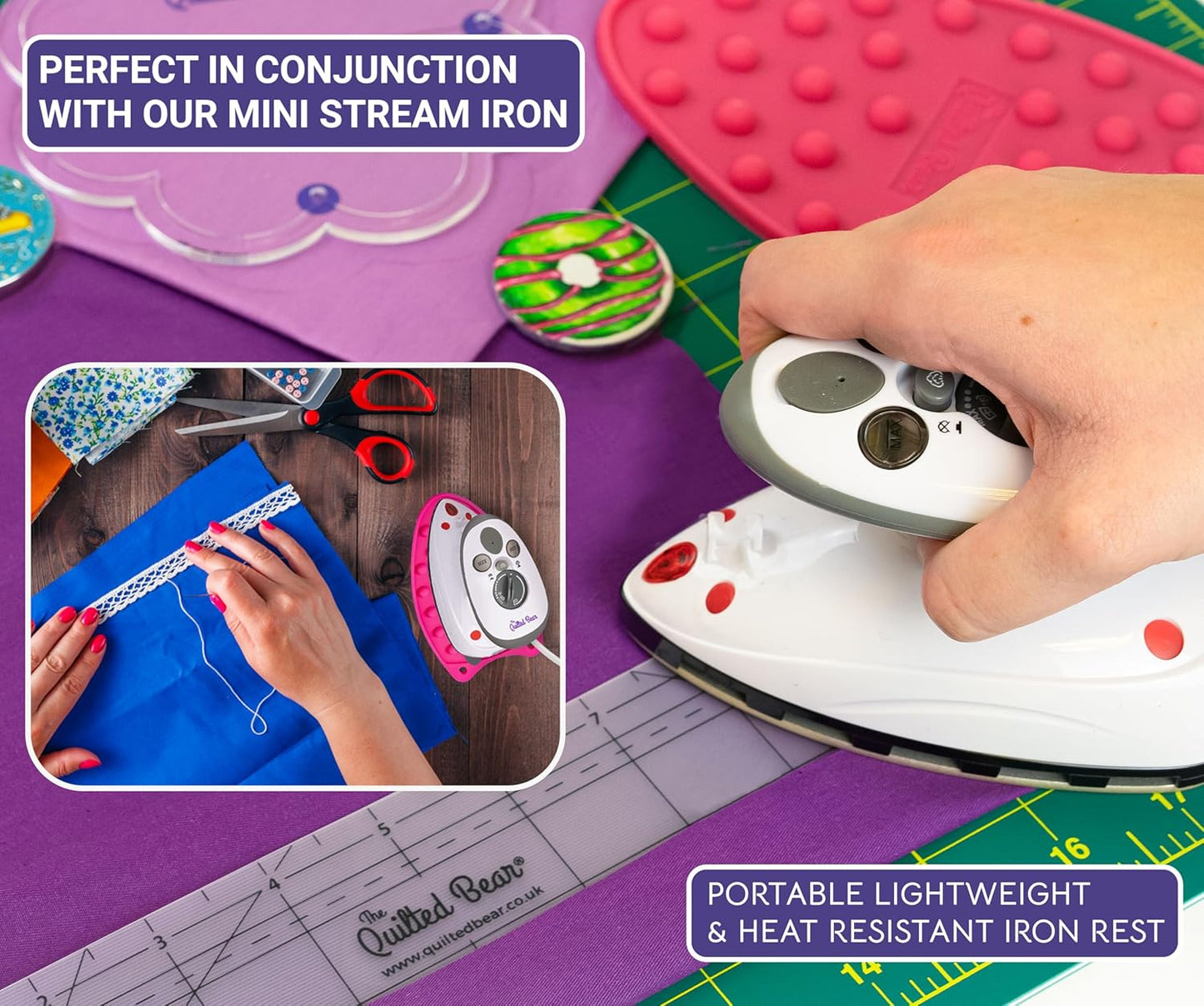 The Quilted Bear Mini Iron Rest - Silicone Heat Resistant Mat for Stress-Free Crafting, Sewing &