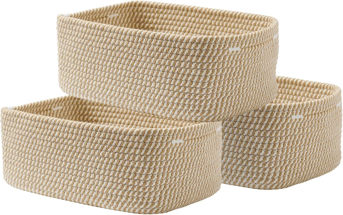 Small Woven Basket, 13.5 x 9.5 x 5 Inches, Storage Basket for Organizing, Cute Small Rope Shelf