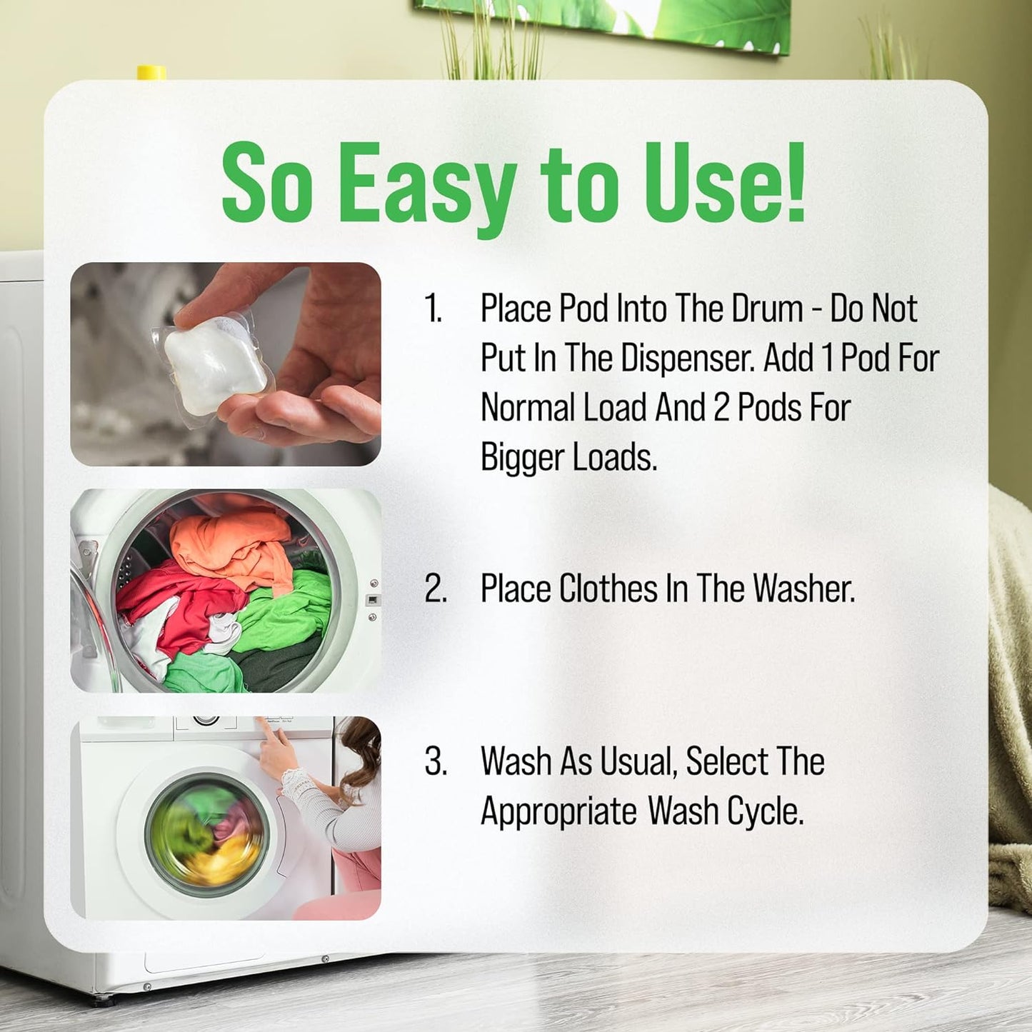 Rockin' Green Laundry Detergent Pods, Plant-based, All Natural, Vegan & Biodegradable Odor Fighter