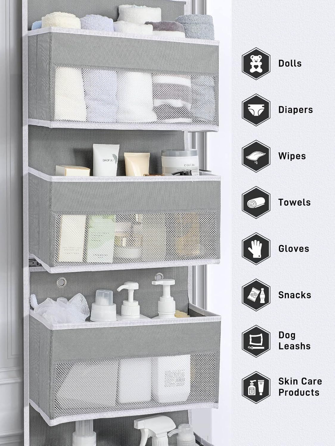 Yecaye 6-Tier Over the Door Storage Organizer, Flexible 1 Split into 2 Swing-proof Hanging Bathroom