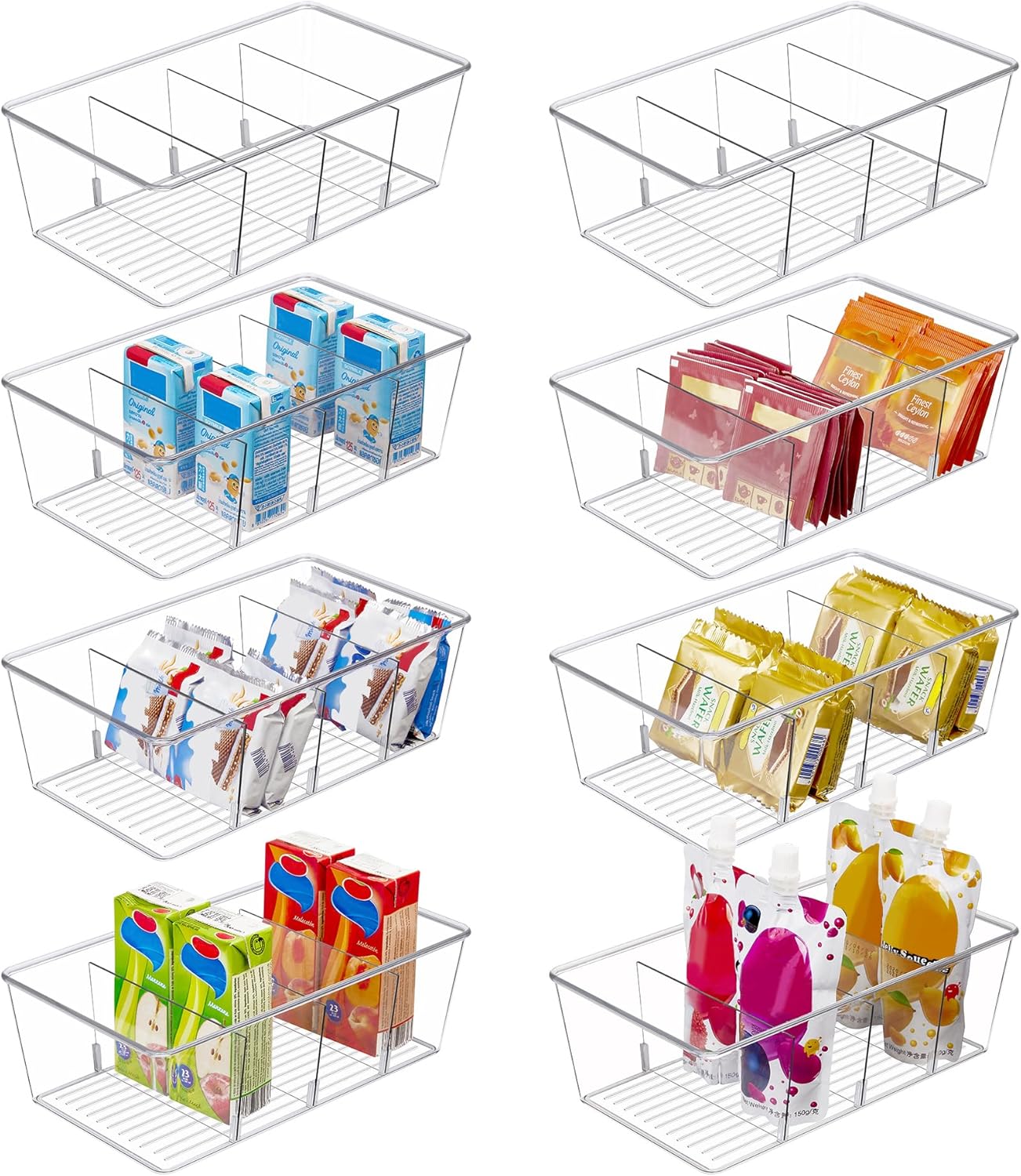 Vtopmart 8 Pack Food Storage Organizer Bins, Clear Plastic Bins for Pantry, Kitchen, Fridge