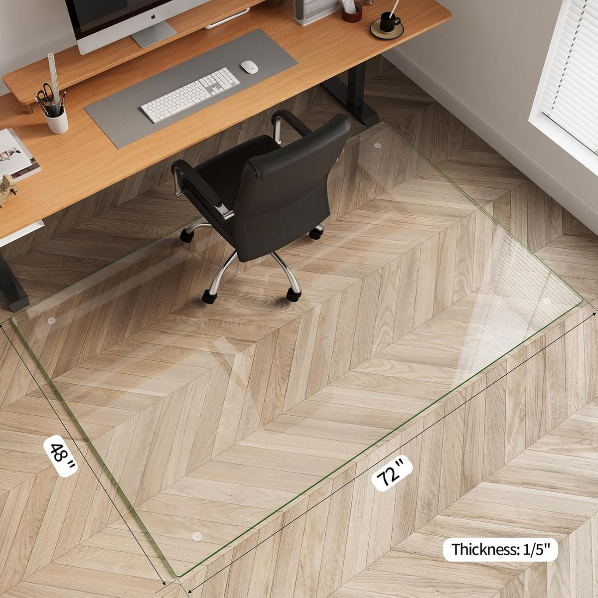 Koonmi Tempered Glass Chair Mat for Hardwood Floors & Carpets, 48" x 72“ Transparent Heavy Duty