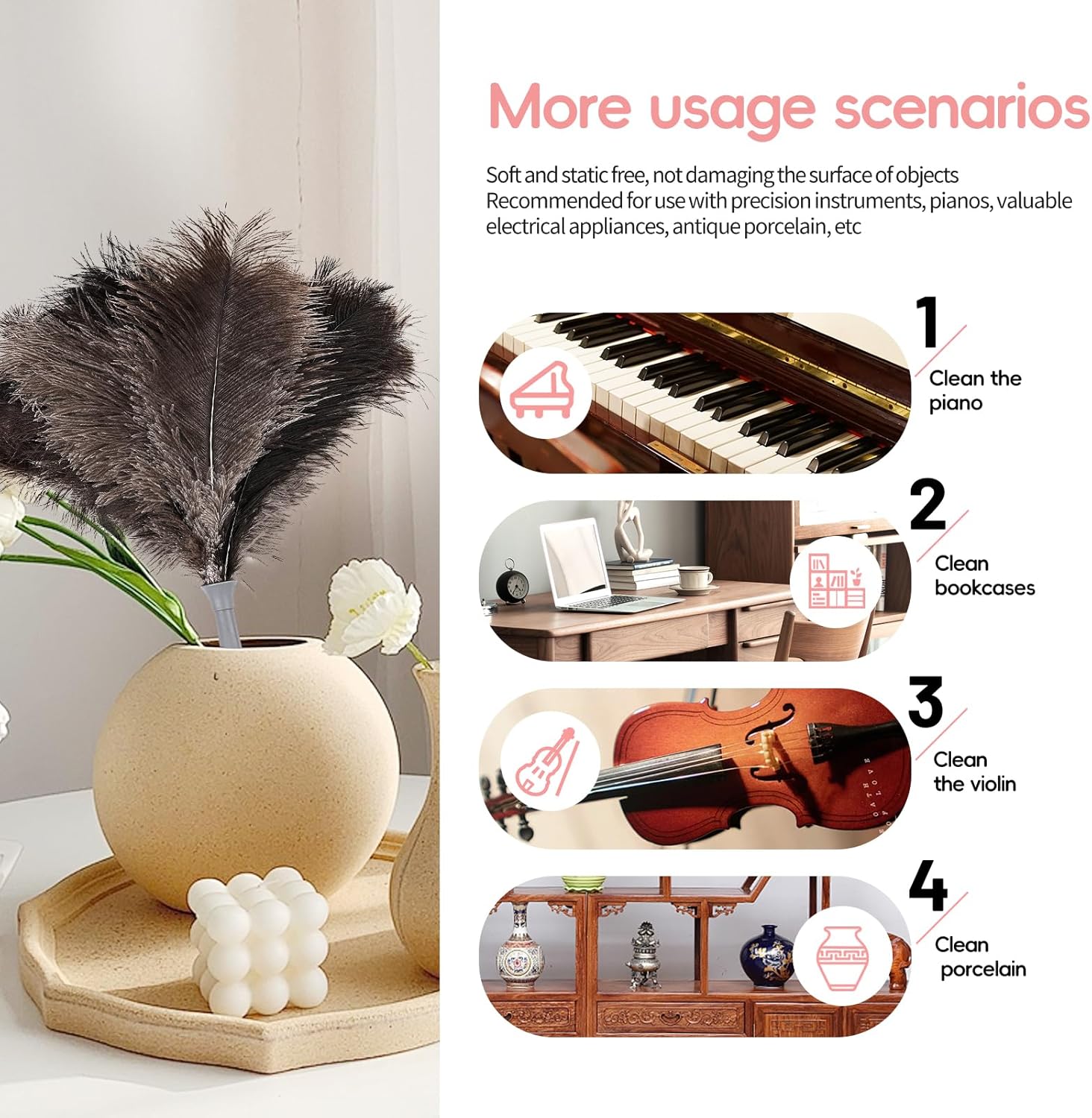 Feather Duster-Genuine Ostrich Feathers,Anti-Static,Reusable Eco-Friendly Handheld Cleaning for
