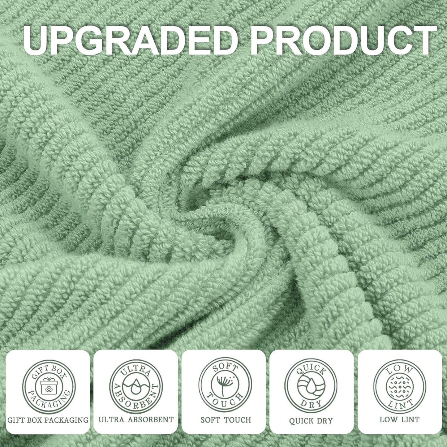 VOOVA & MOVAS Green Bath Towels (4PC, 30"x56") - 100% Cotton | Quick Dry | Light Weight | Thick |