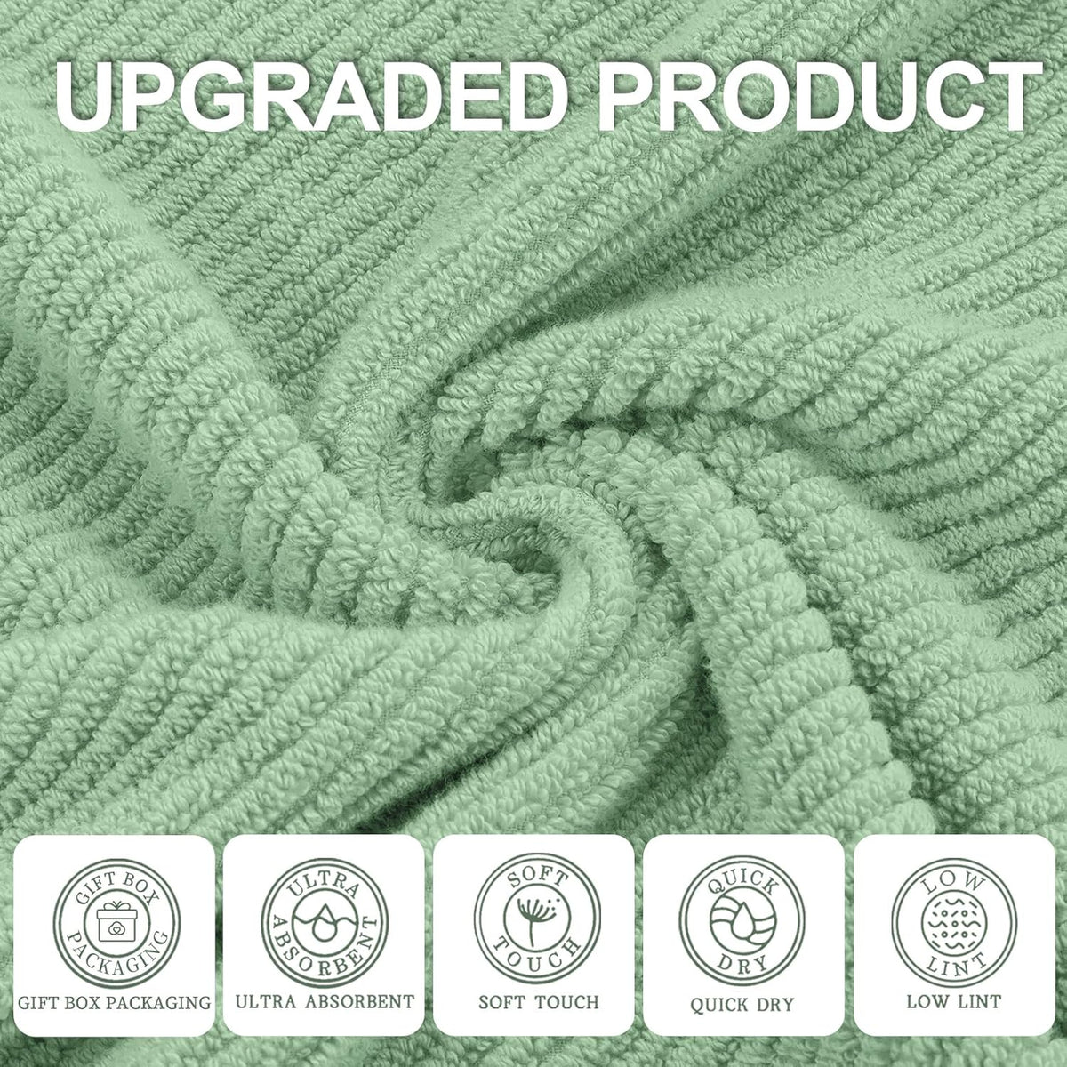 VOOVA & MOVAS Green Bath Towels (4PC, 30"x56") - 100% Cotton | Quick Dry | Light Weight | Thick |