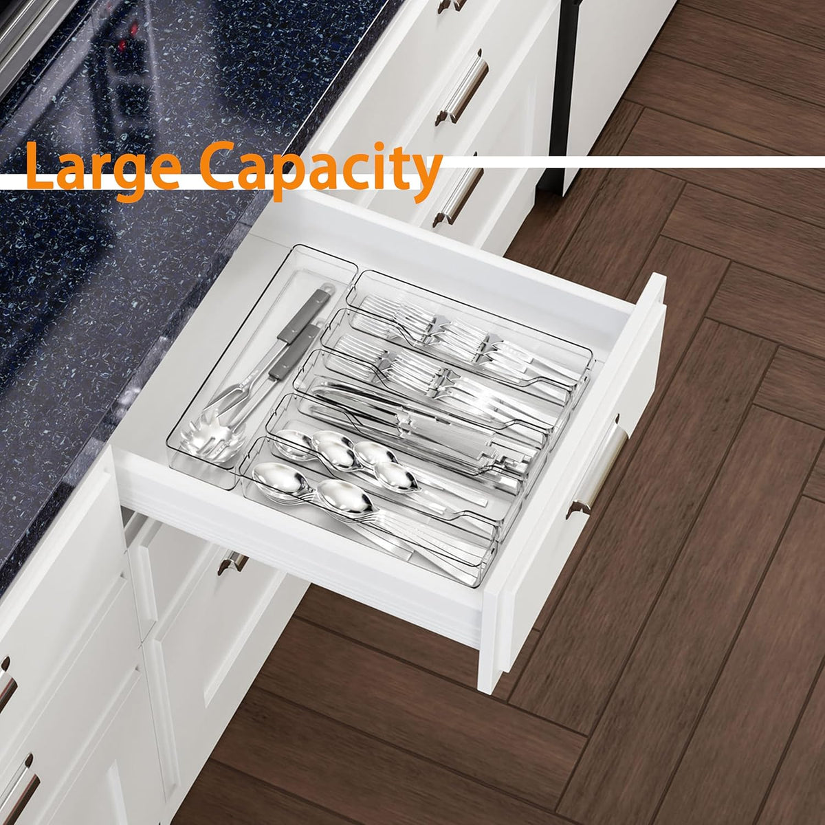 Silverware Drawer Organizer, Expandable Utensil Tray for Kitchen Drawers,BPA Free Flatware and