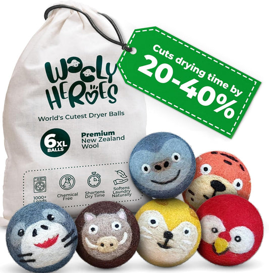 No More Dryer Sheets! Reusable Wool Dryer Balls XL 6-Pack - Reduces Static, Cuts Dry Time, &