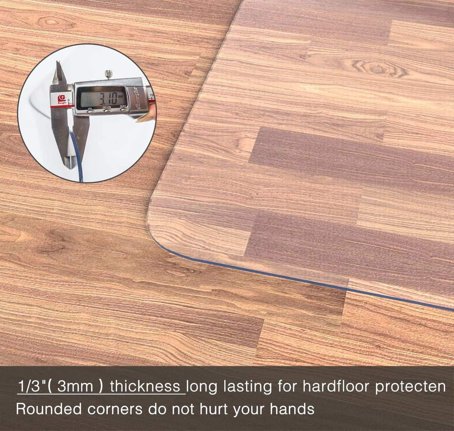 Office Chair Mat for Hardwood Floor, 1/8" Thick 55” x 35” Crystal Clear Hard Floor Chair Mat