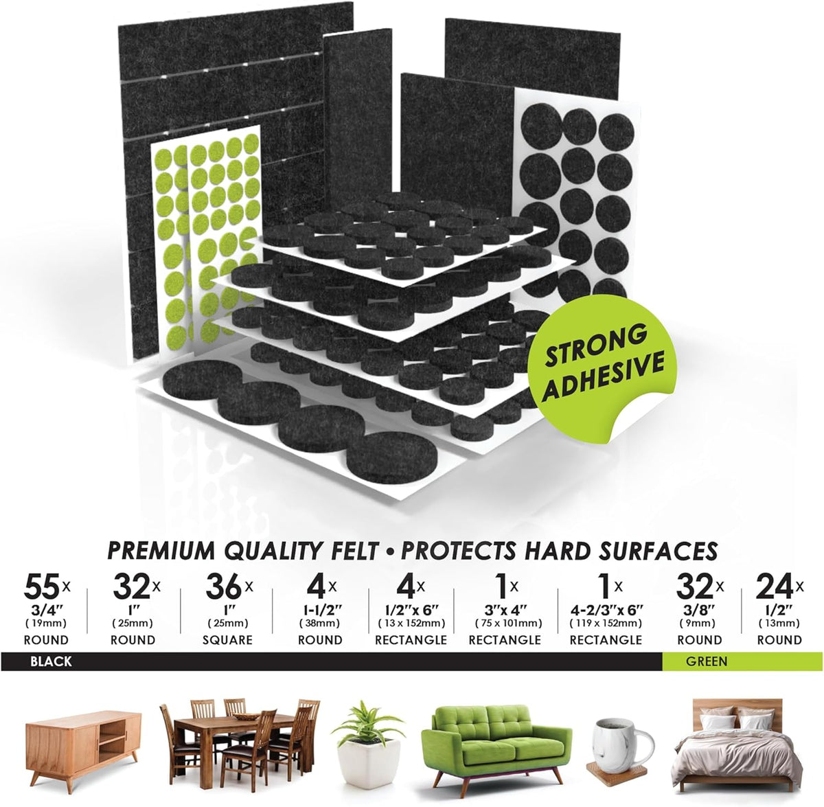 Slipstick Gorilla Felt Furniture Pads (189 Piece Variety Pack) Premium Furniture Pads & Chair Leg