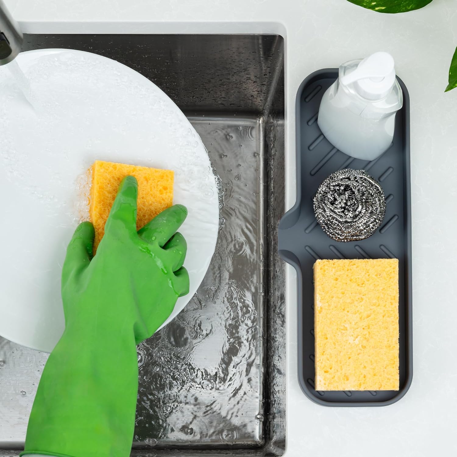 Zulay Large Silicone Sponge Holder (12x4) – Flexible Sink Organizer Tray for Kitchen & Bathroom