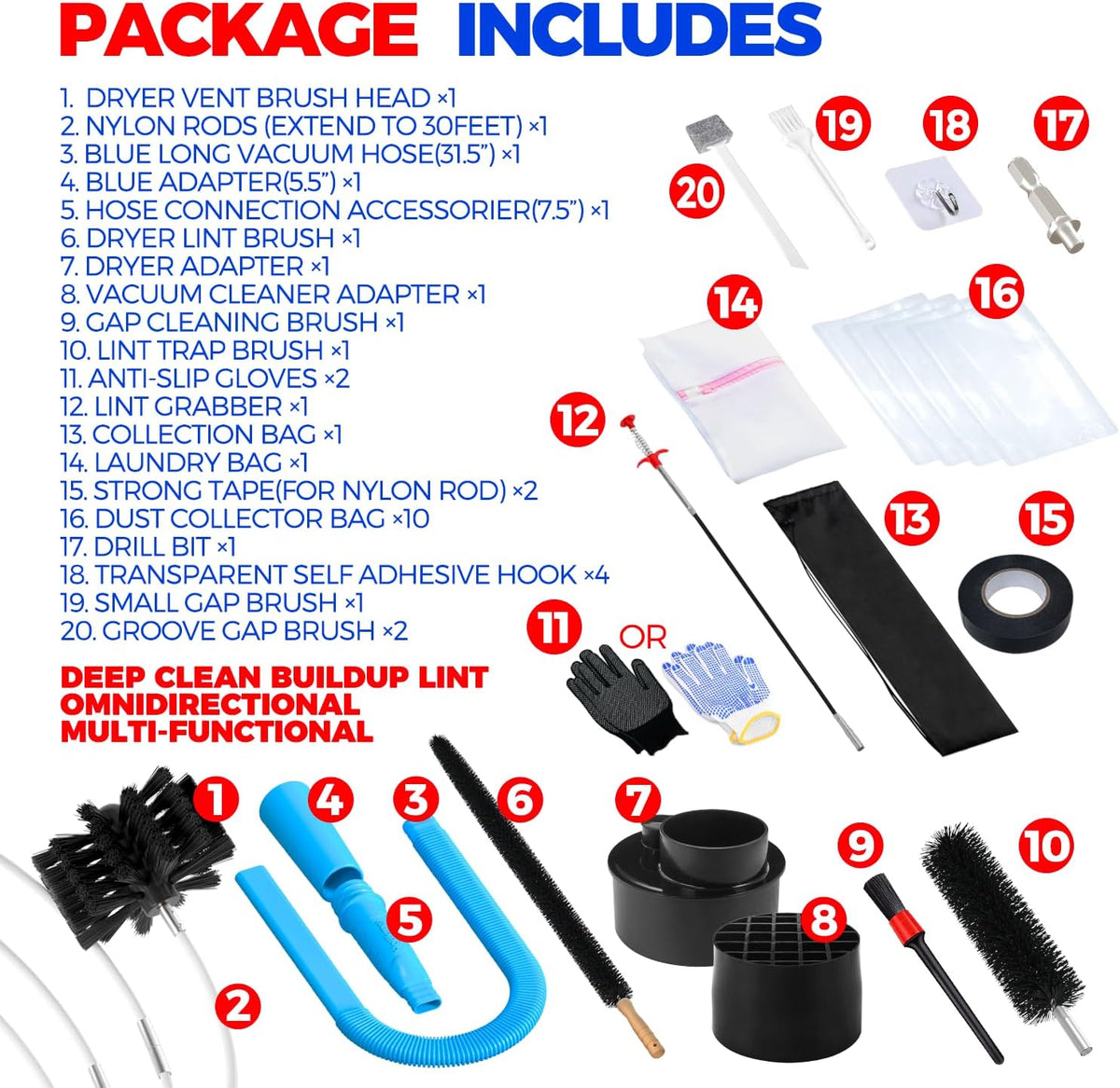Holikme Dryer Vent Cleaner Kit, Include 30Feet Dryer Vent Cleaning Brush, Dryer Lint Vacuum