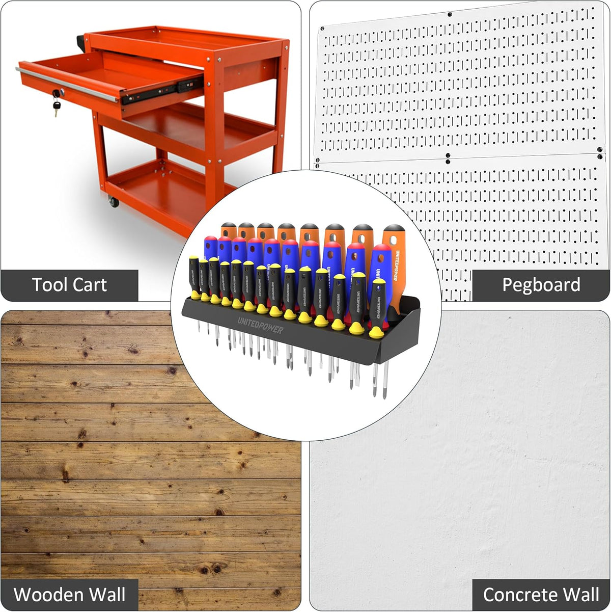UNITEDPOWER Screwdriver Holder, Wall Mount Storage Rack Organizer for Workshop, Shed, Garage, Home