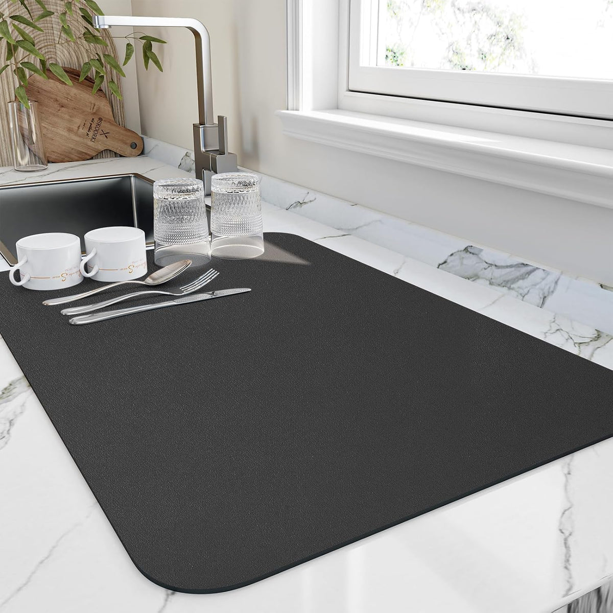 Dish Drying Mat for Kitchen Counter, Heat Resistant Drainer Mats with Non-slip Rubber Backed, Hide