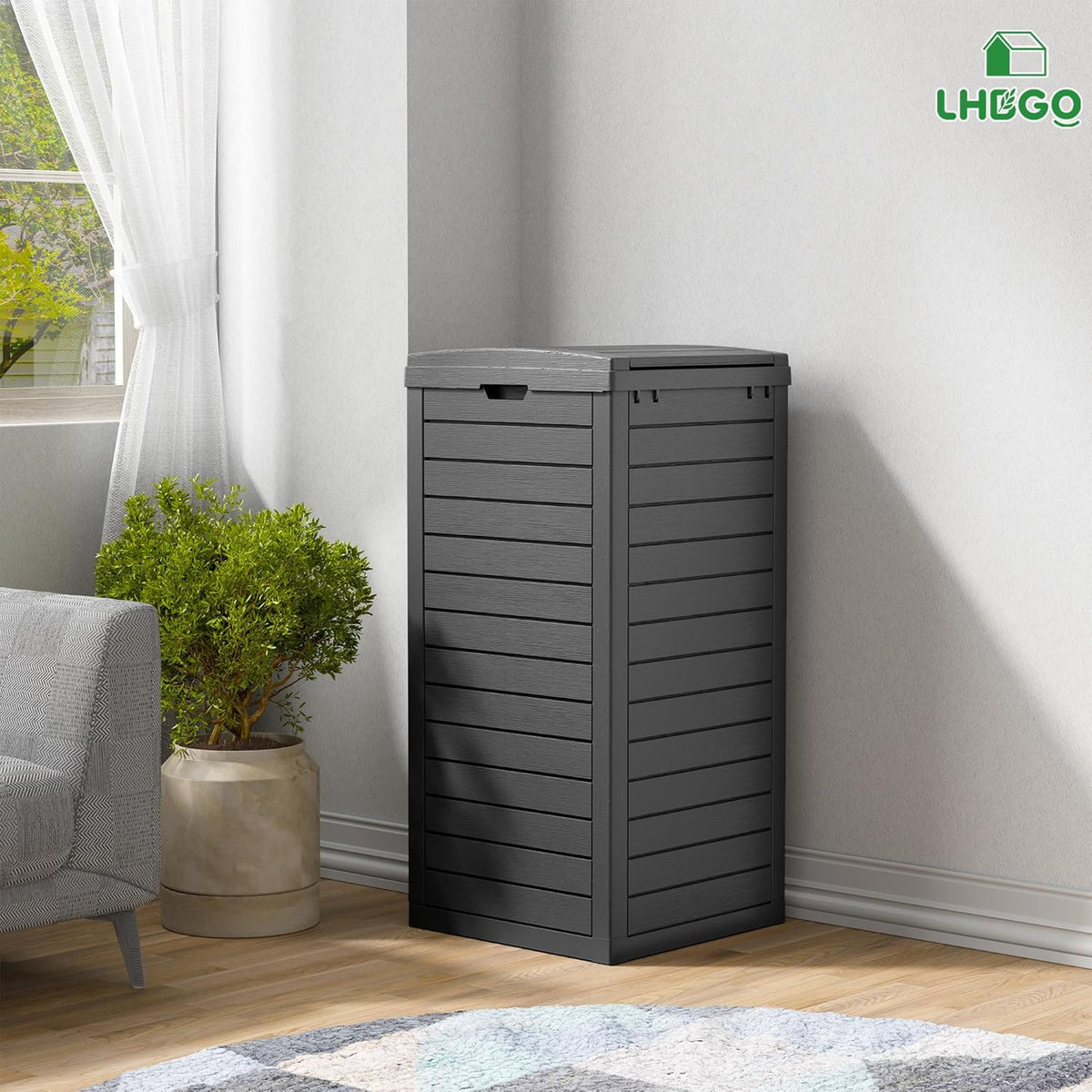 Outdoor Trash Can, 31 Gallon Garbage Can with Tiered Lid and Drip Tray, Waterproof Resin Patio
