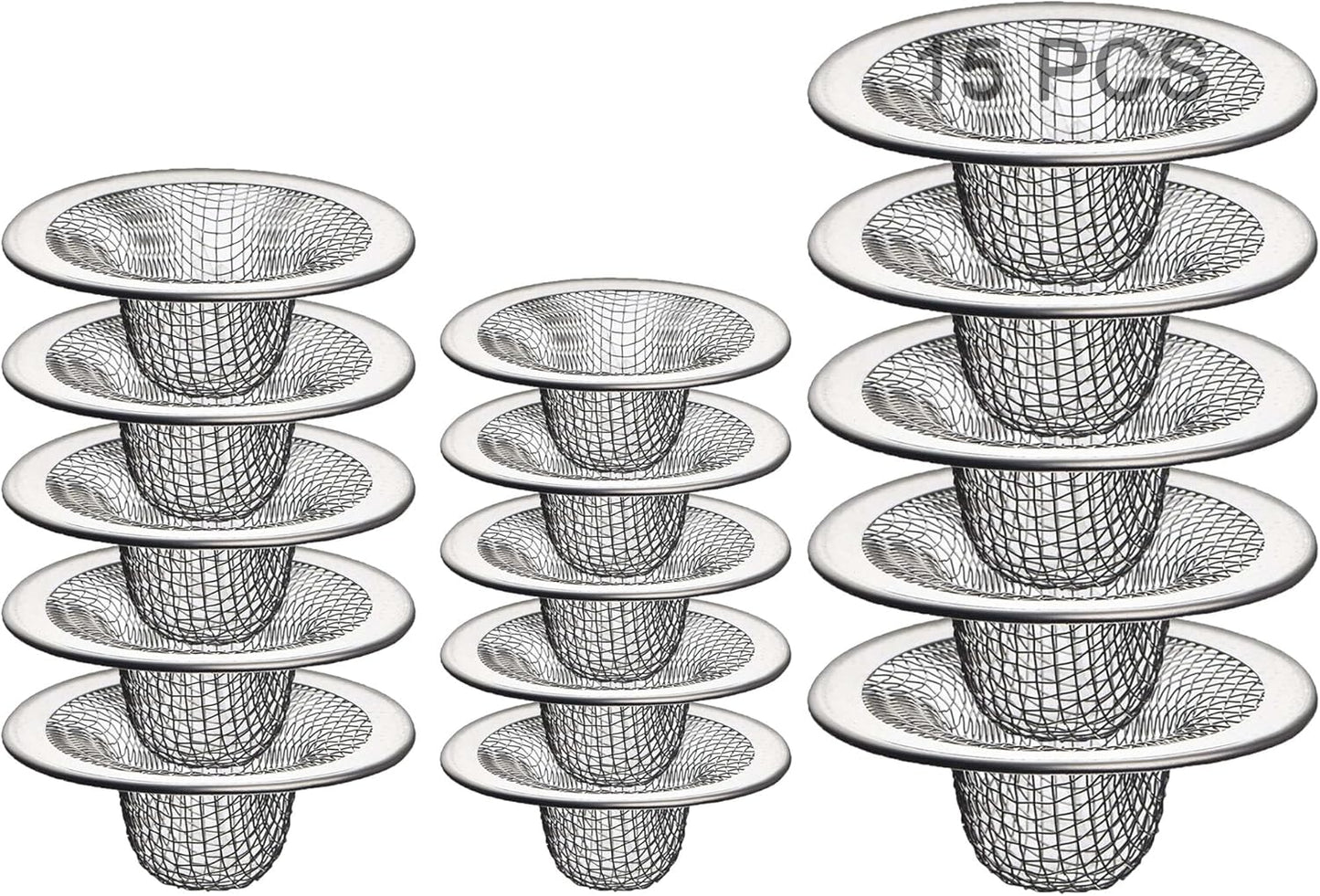 Bathroom Mesh Sink Drain Strainer Screen, 15PCS Drain Mesh Basket Cover Stainless Steel Slop Basket