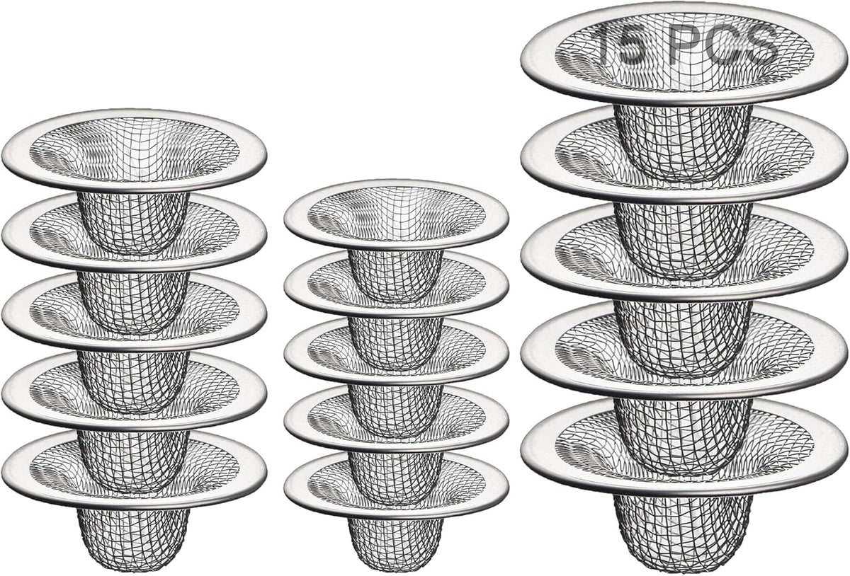 Bathroom Mesh Sink Drain Strainer Screen, 15PCS Drain Mesh Basket Cover Stainless Steel Slop Basket