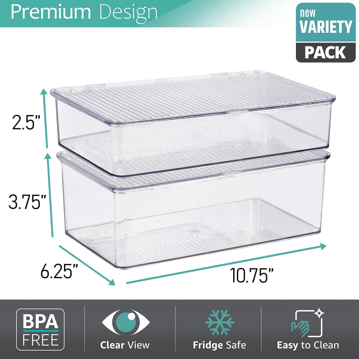 Sorbus Sturdy Plastic Storage Bins with Lid- Stackable Refrigerator Organizer Bins- MultiPurpose