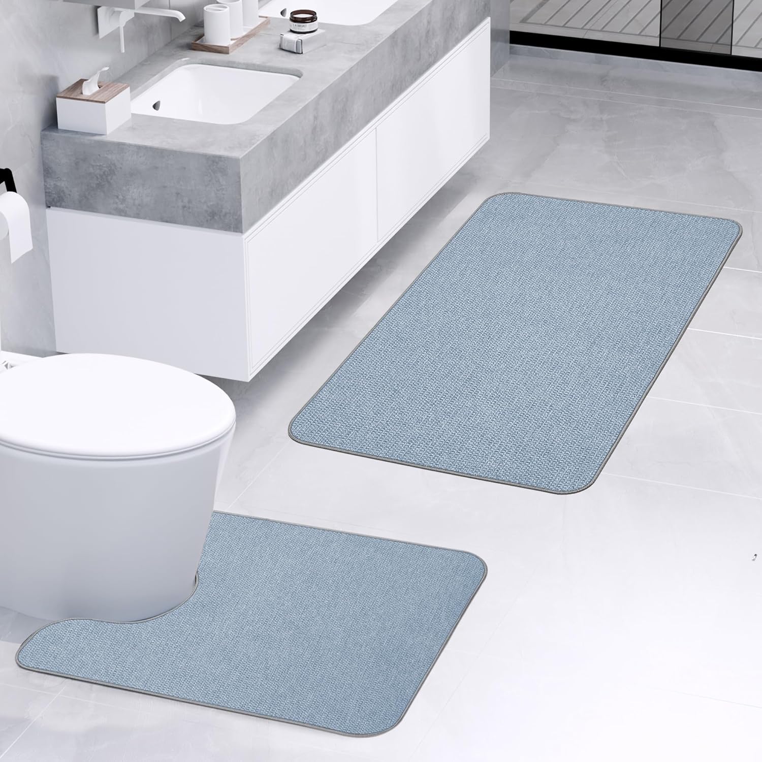 Bathroom Rugs Set 2 Pieces,Thin Bathroom Mats,Toilet Rugs,Quick Dry,Non-Slip,Machine Washable,Low