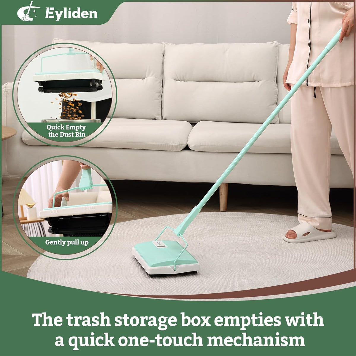 Eyliden X-Large Carpet Sweeper - Quiet Manual Sweeper for Carpets & Rugs | 1 Extra Refill Roller