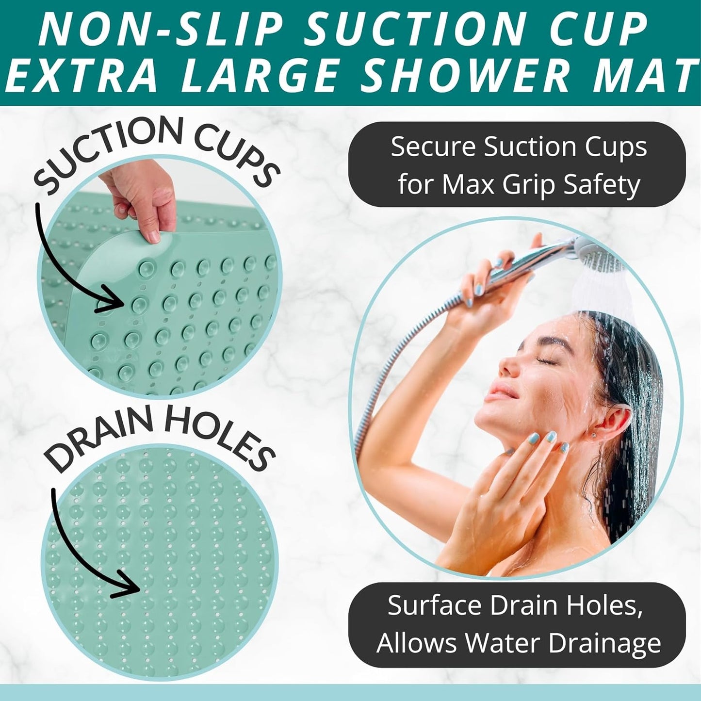ENKOSI Extra Large Square Non Slip Shower Mat - 31 x 31-inch XL Bathroom Shower Mat - Square Shower