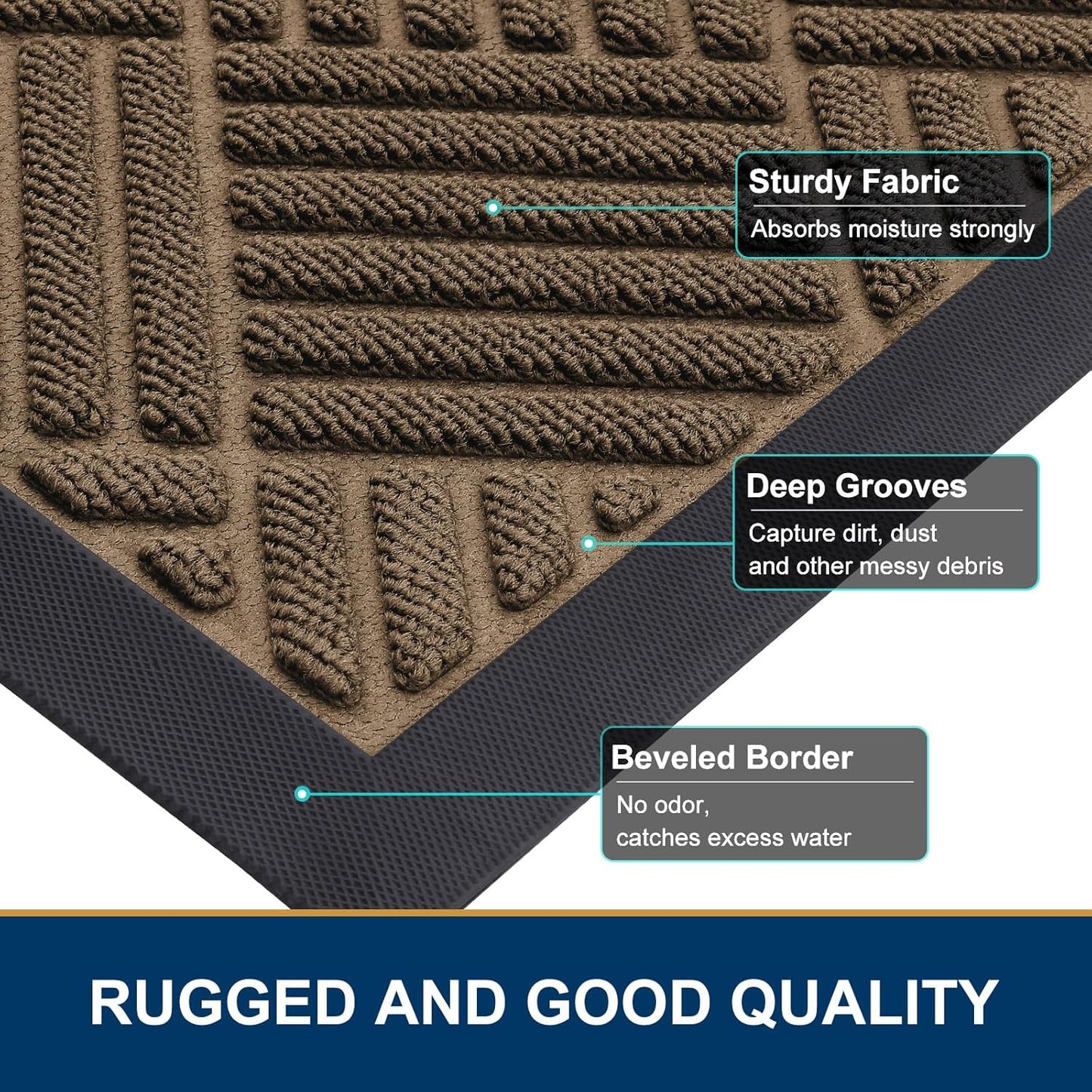 Smiry Front Door Mat Outside Entrance, Heavy Duty Outdoor Indoor Natural Rubber Doormat, Non Slip