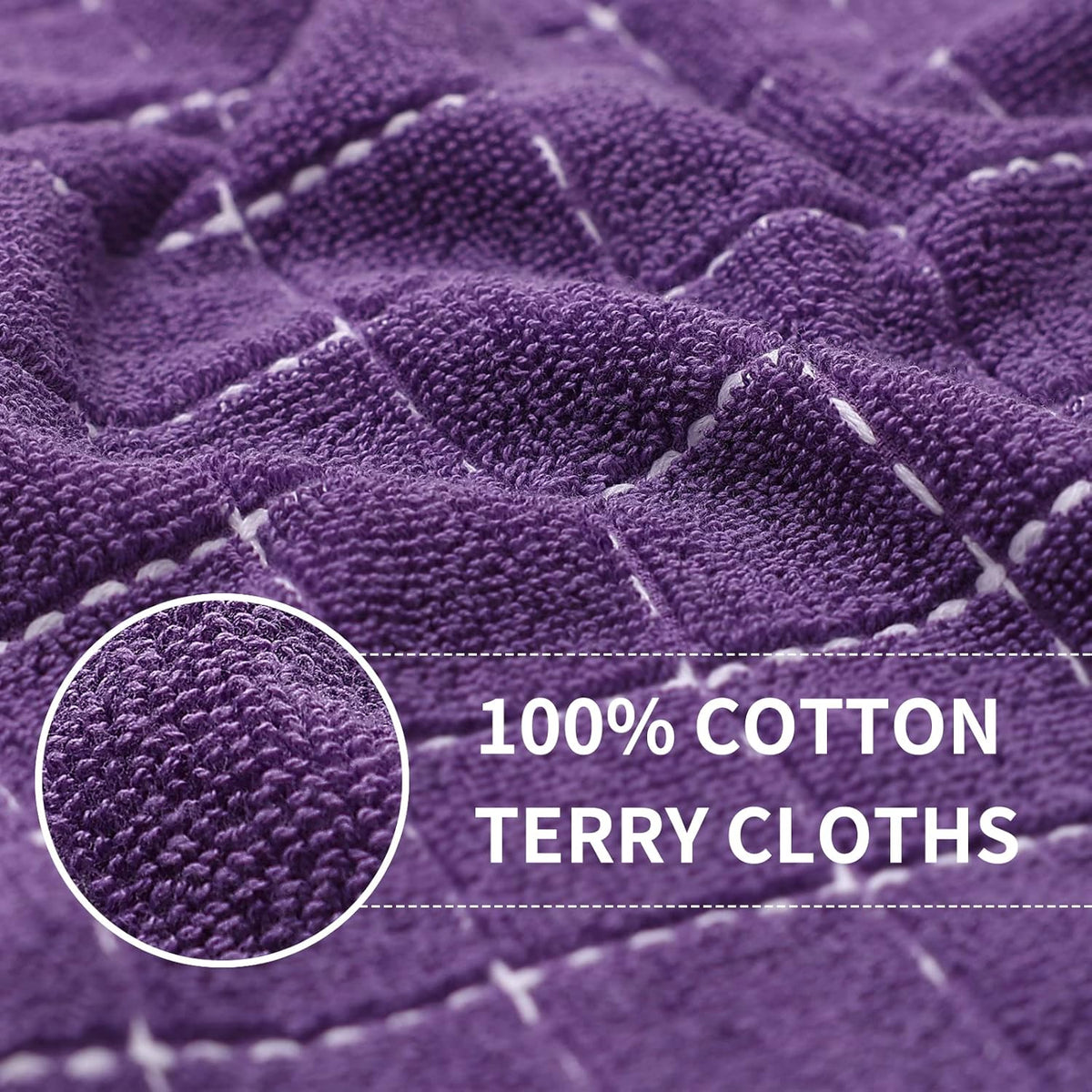 Homaxy 100% Cotton Terry Kitchen Towels(Purple, 13 x 28 inches), Checkered Designed, Soft and Super
