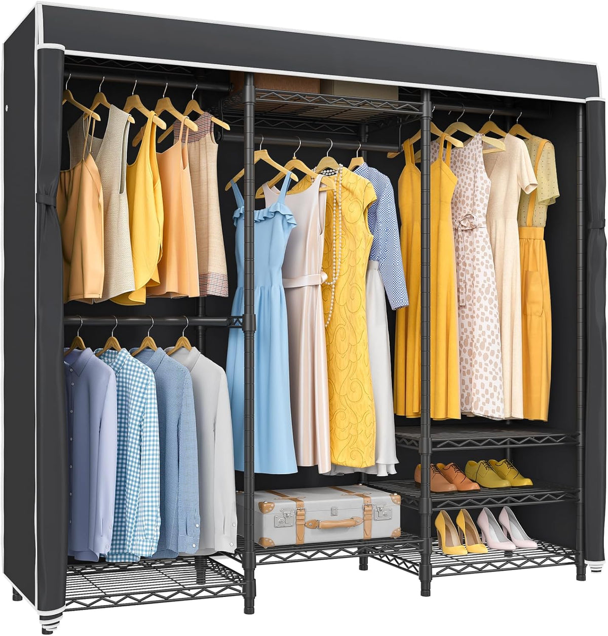 VIPEK V5C Covered Clothes Rack Heavy Duty Portable Closet Wardrobe, Freestanding Black Metal