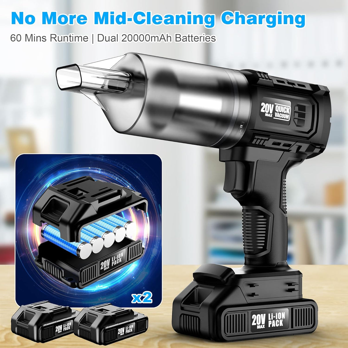 Handheld Vacuum Cleaner Cordless - 35000PA Strong Suction for Car & Home, Car Vacuum Portable
