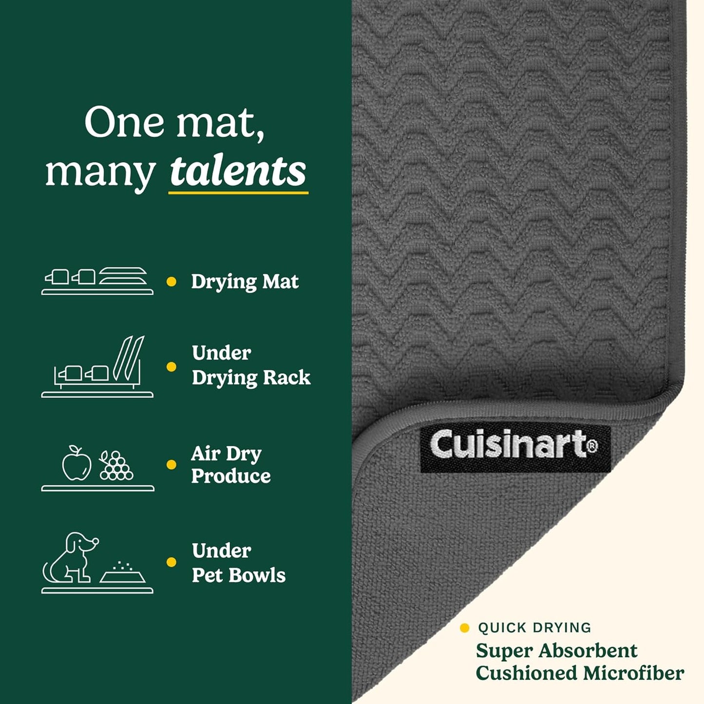 Cuisinart Dish Drying Mats for Kitchen Counter - (2) 18" x 24" Ultra Absorbent Dish Drying Mat XL