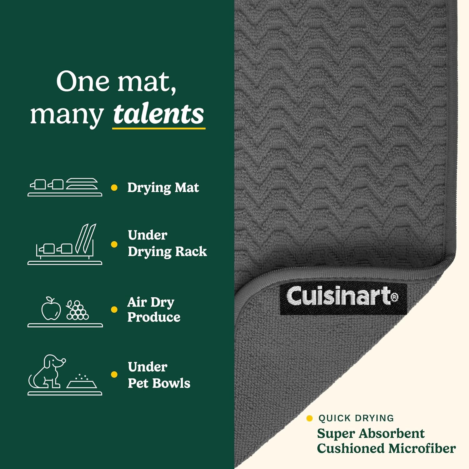 Cuisinart Dish Drying Mats for Kitchen Counter - (2) 18" x 24" Ultra Absorbent Dish Drying Mat XL