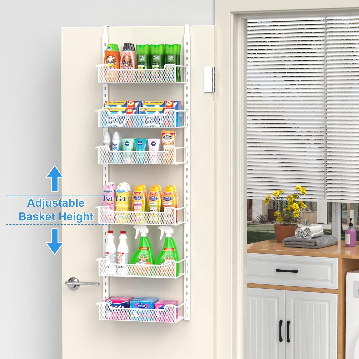 12.3" W Narrow Over the Door Pantry Organizer, 6-Tier Over the Door Organizer with Adjustable
