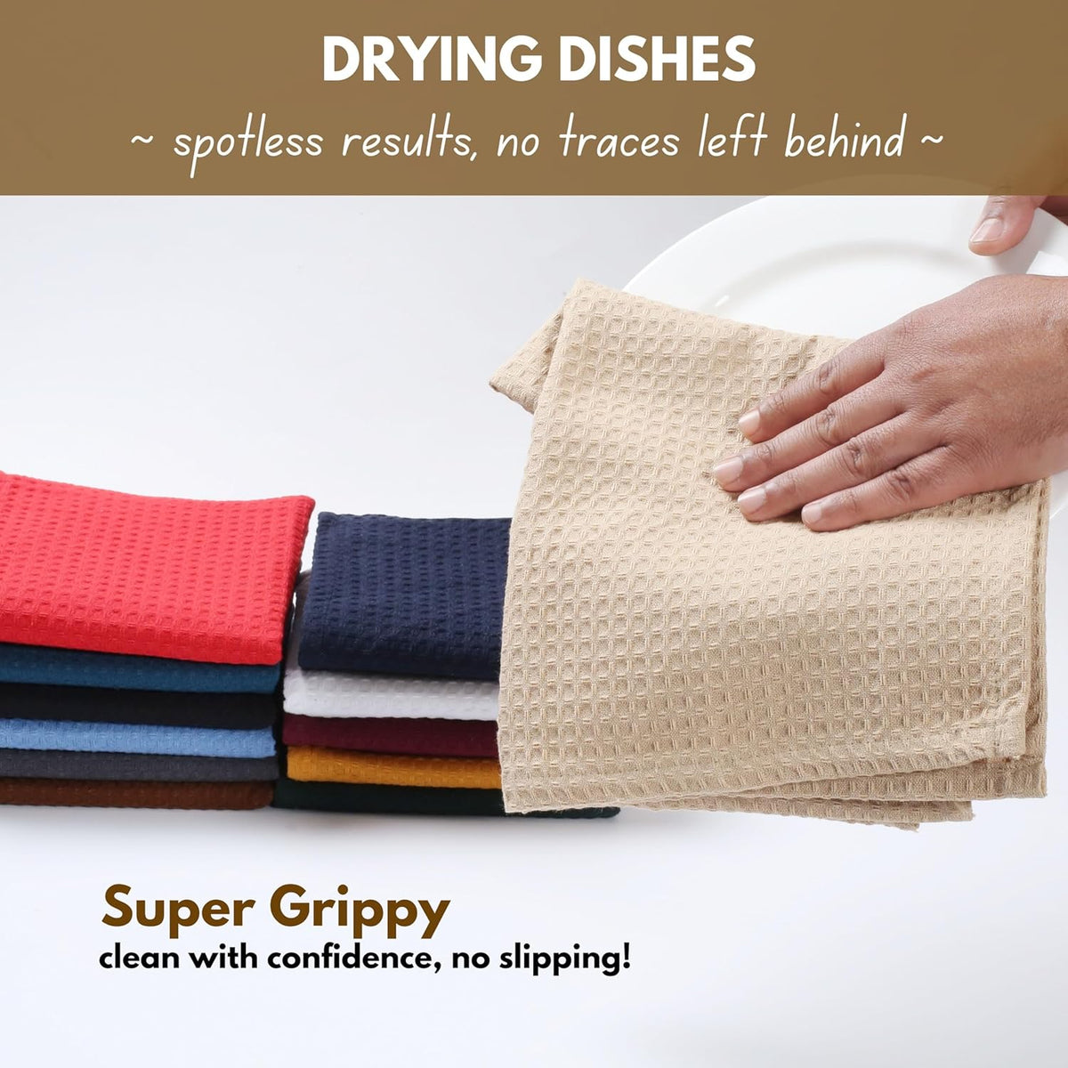 Native Fab Cotton Kitchen Towel with Hanging Loop 16x26 inches, 4-Pack, Waffle Weave Kitchen Towels