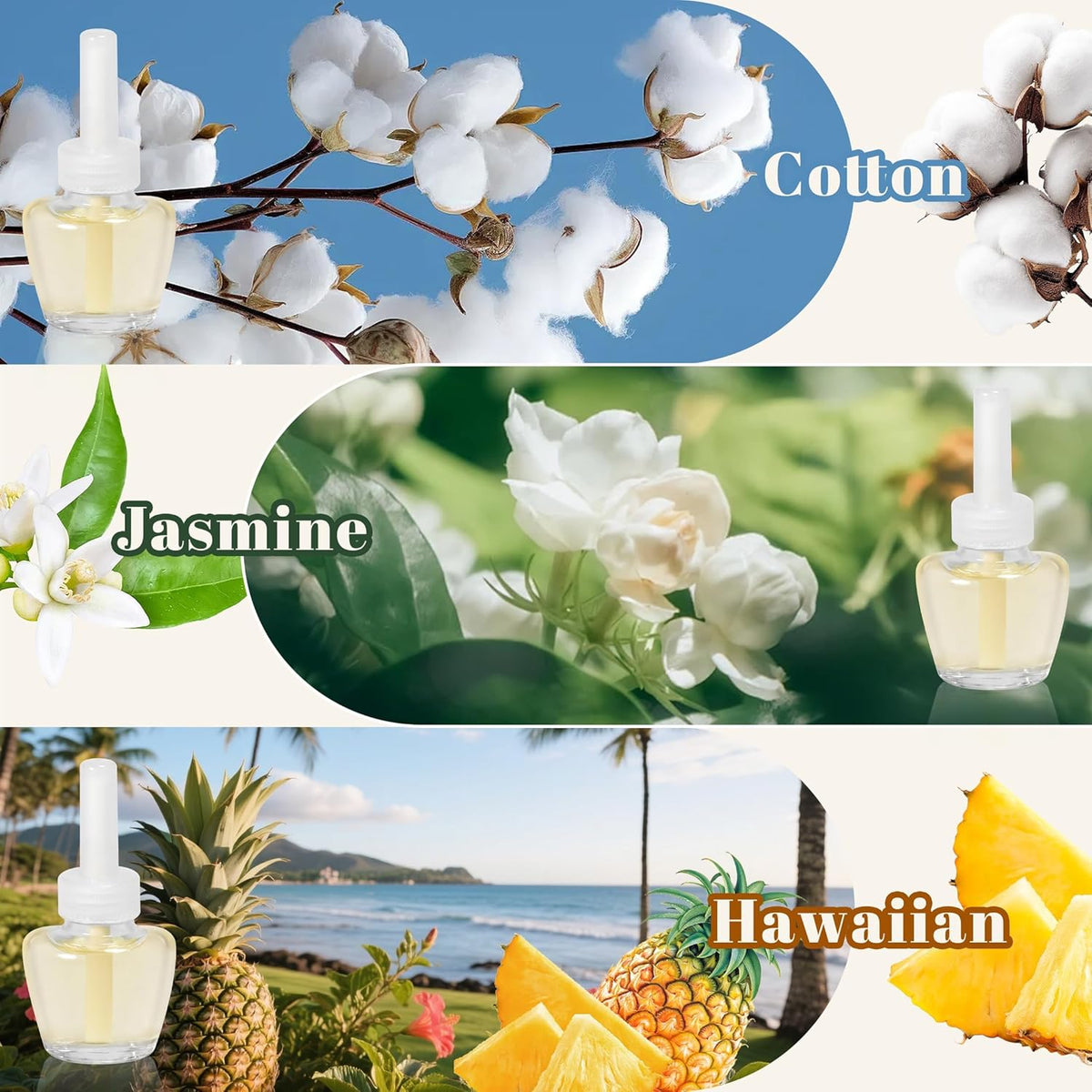 Plug-in Air Freshener Refills - Hawaiian Jasmine Cotton Scented Essential Oil Refills 6 Count