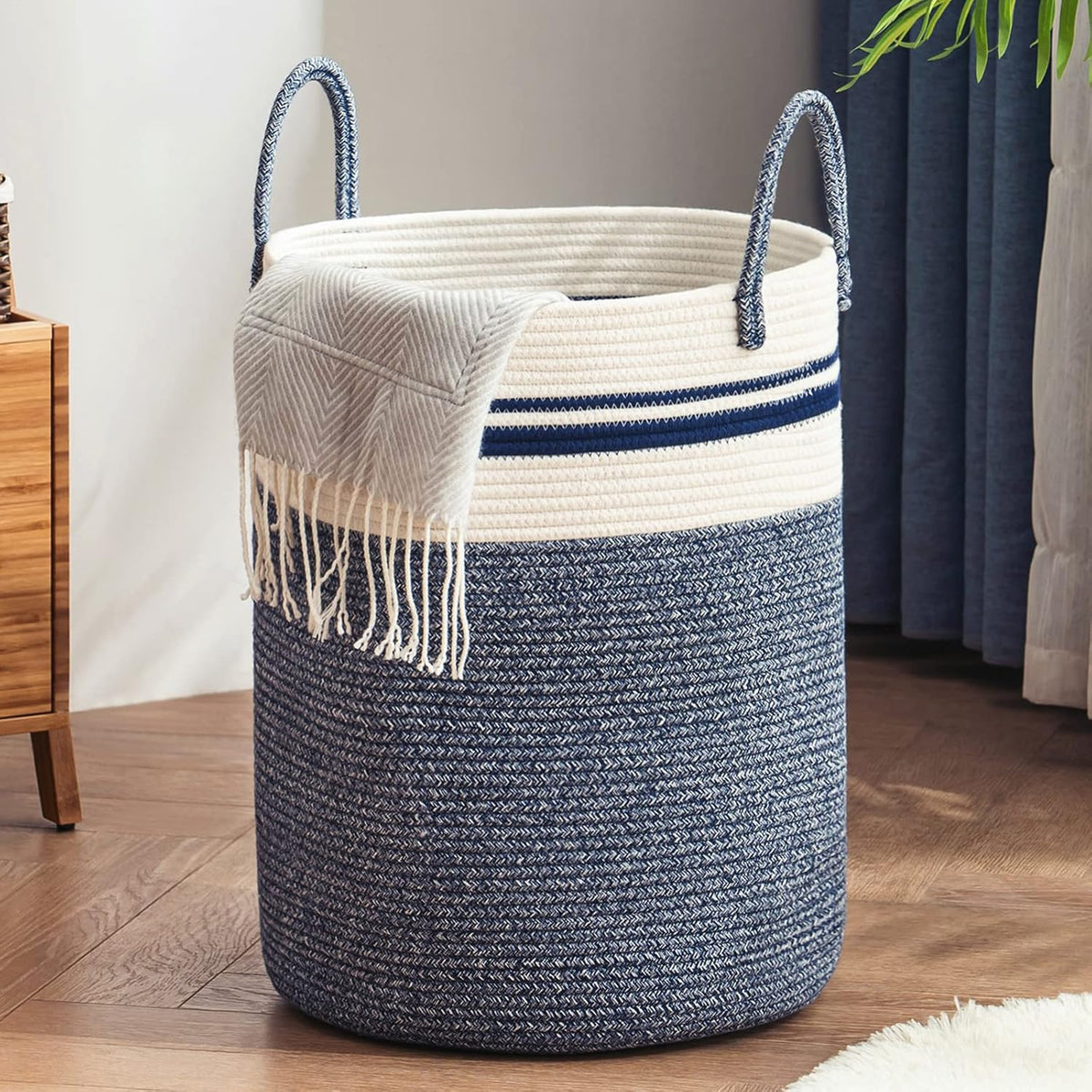 Woven Rope Laundry Hamper Basket by YOUDENOVA, 58L Tall Luandry Basket, Baby Nursery Hamper for