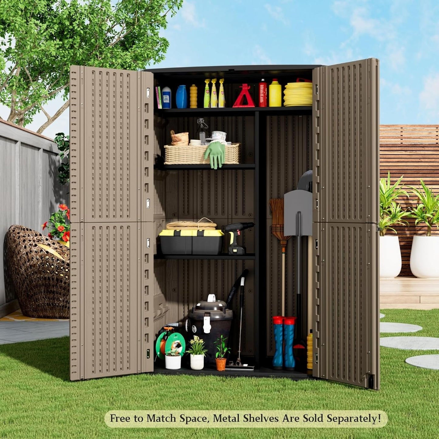 ZZM Large 67 Cu.ft Waterproof Storage Shed, Outdoor Storage Cabinet，Durable Resin Storage for Patio