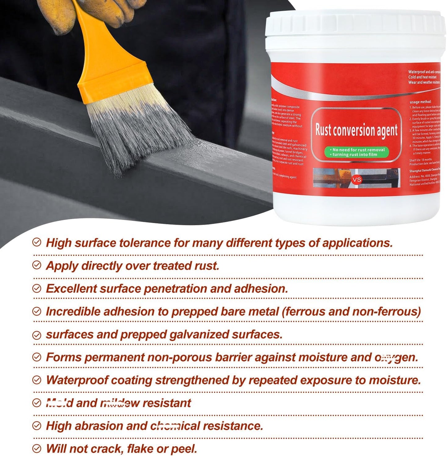 Water-Based Metallic Paint,Rust Removal Converter Metallic Paint,Rust Remover Converter for Metal