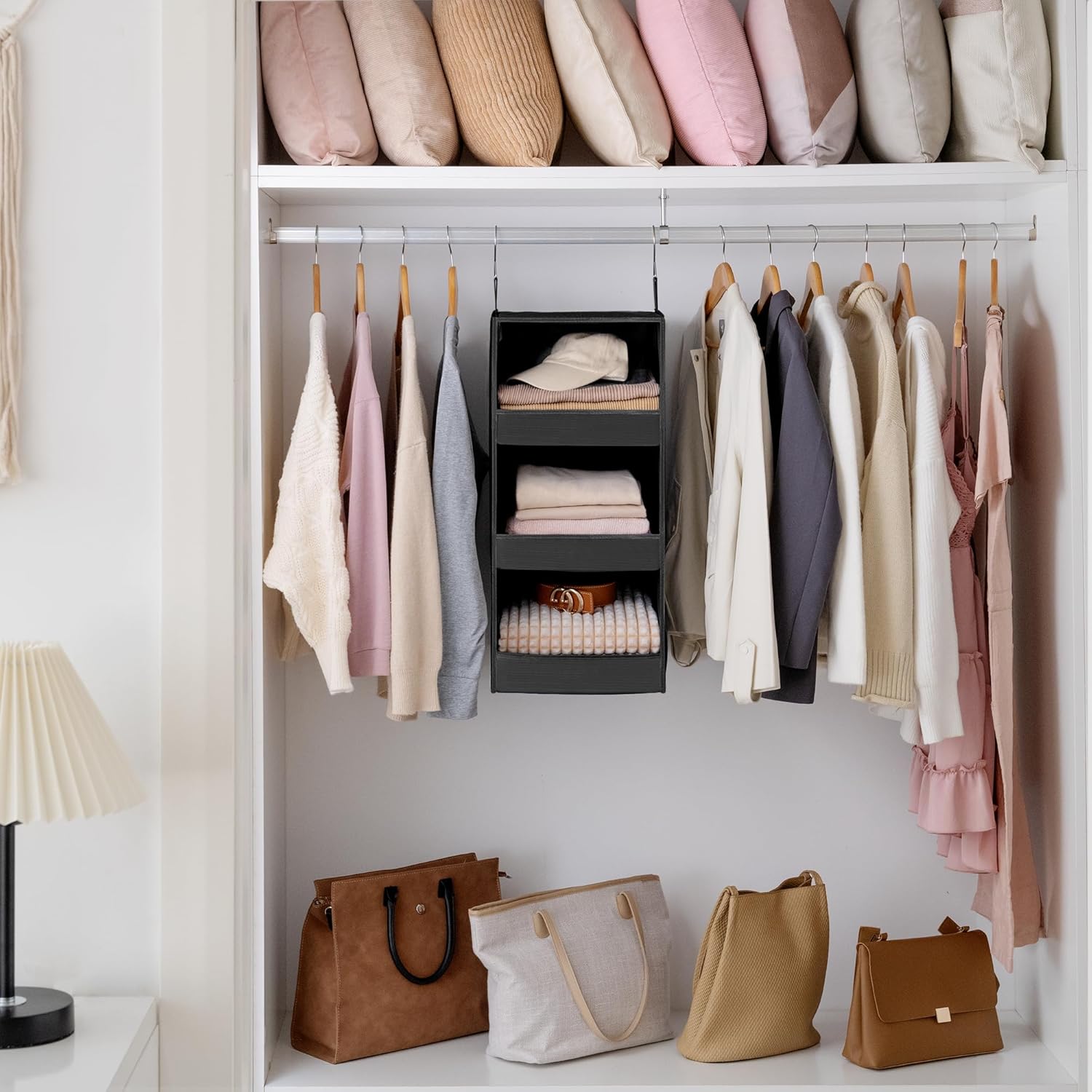 GRANNY SAYS 3-Shelf Hanging Closet Organizer, Collapsible Closet Hanging Shelves, Nursery Hanging