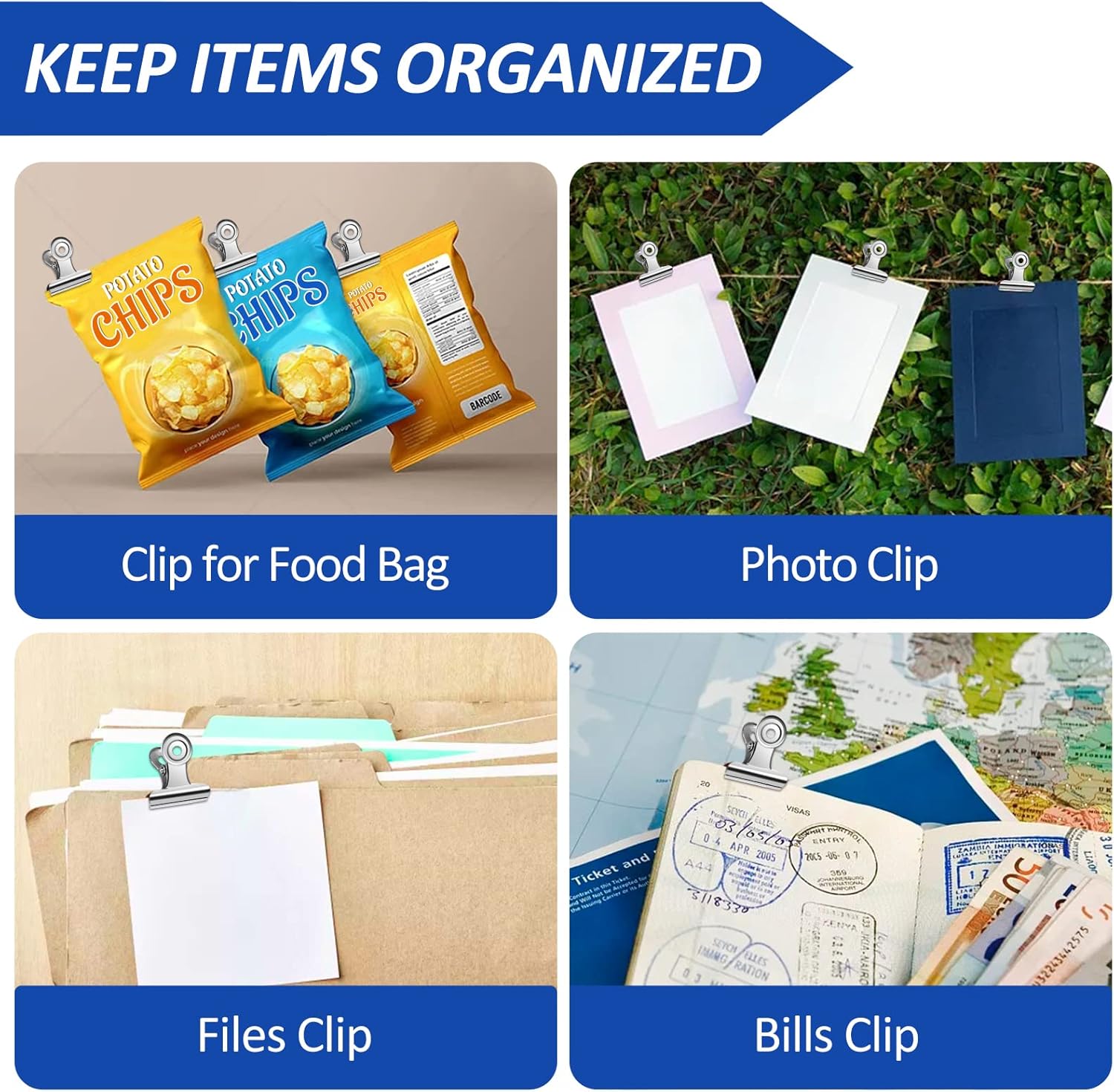 30 Pack Small Bull Clips 1.22 Inch Mini Metal Hinge Clips Binder Paper Hinge Clip for Office, Home