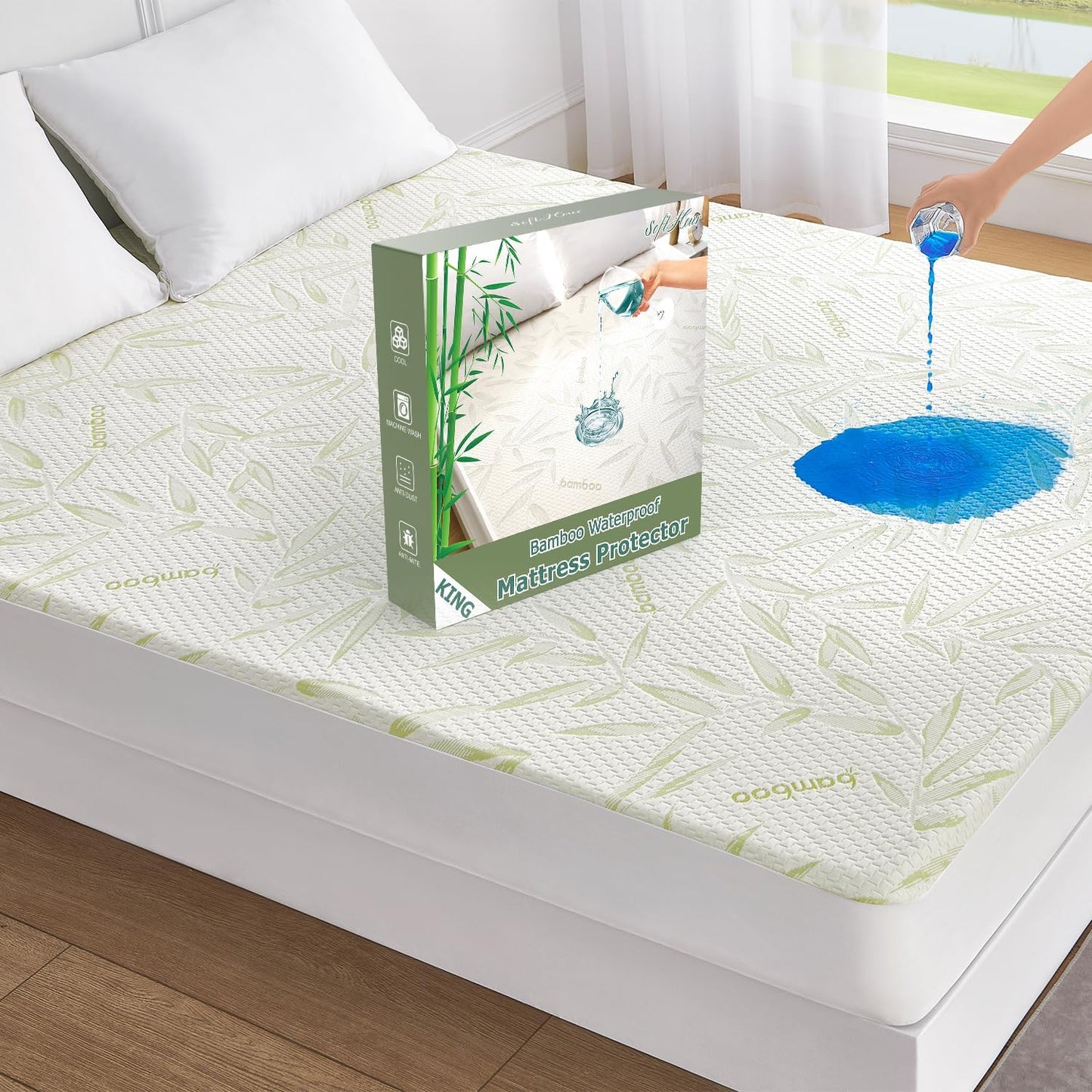 King Mattress Protector Waterproof Mattress Pad Washable Bamboo Rayon Mattress Cover Breathable