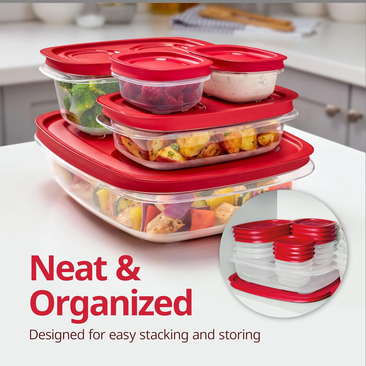 Rubbermaid EasyStore Rectangle, Square, and Round Containers, 34-Piece Set, Food Storage