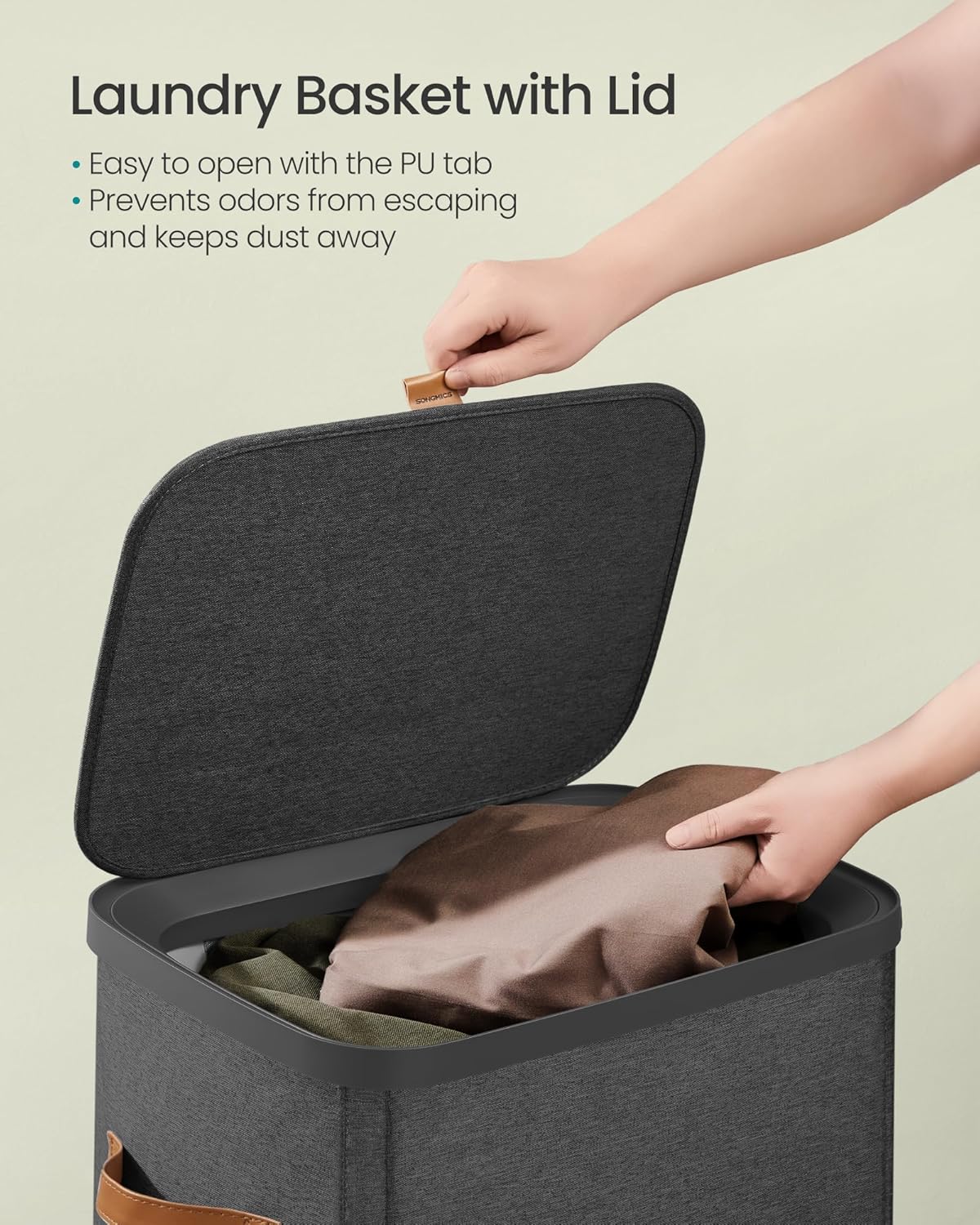SONGMICS Laundry Basket, 26.4 Gal. Laundry Hamper, Easy Assembly, with Lid and Handles, Removable