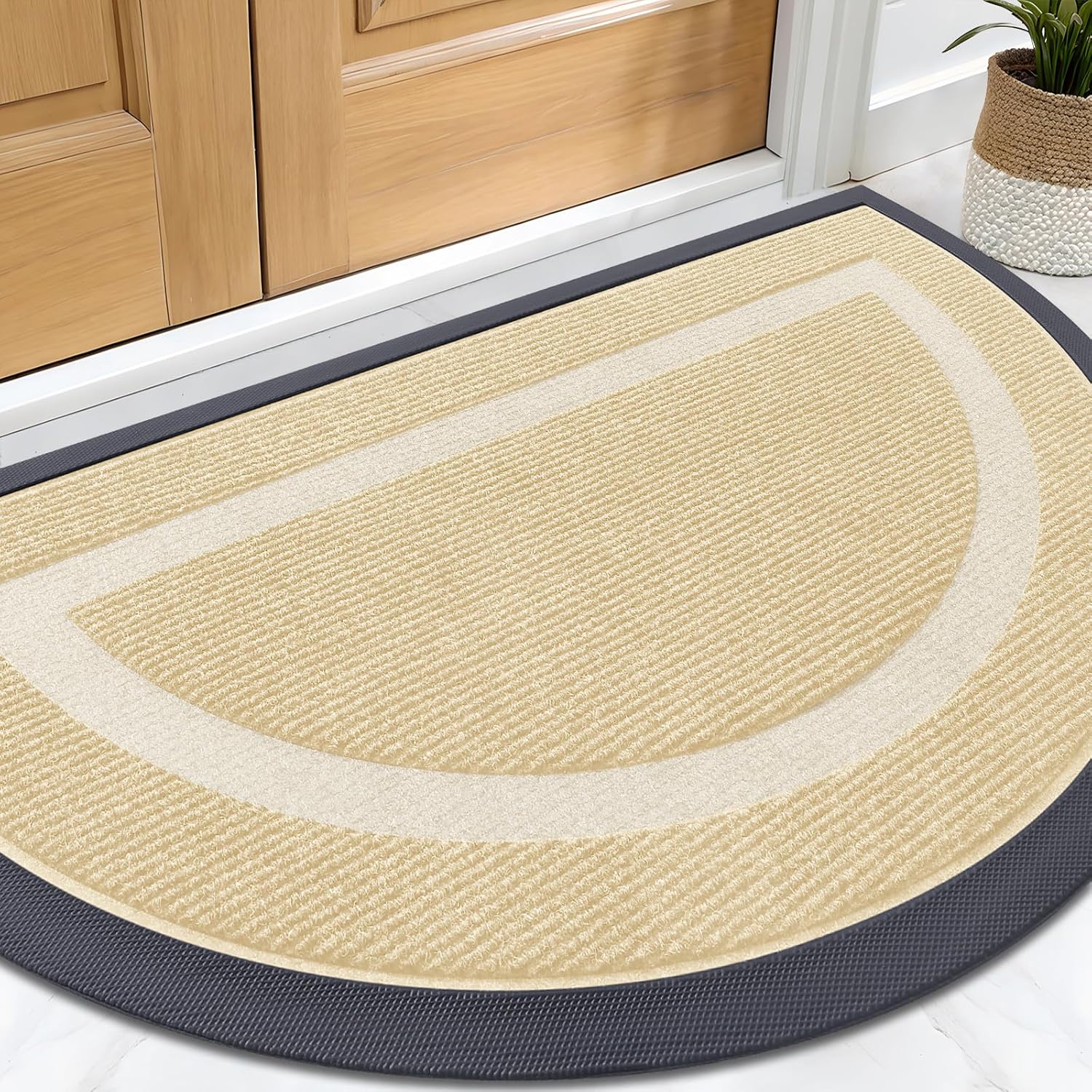OLANLY Half Circle Door Mat Indoor Outdoor Entrance Welcome, Waterproof All-Season, All-Weather