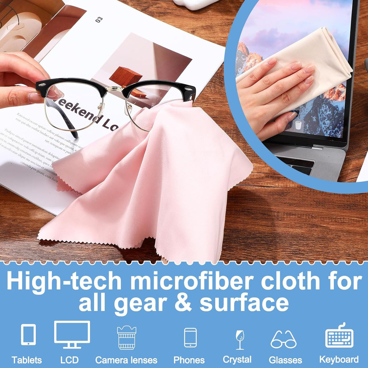 Frienda 12 Pack Large Microfiber Glass Cleaning Cloths 12 x 12 Inch Oversized Eyeglass Sunglasses