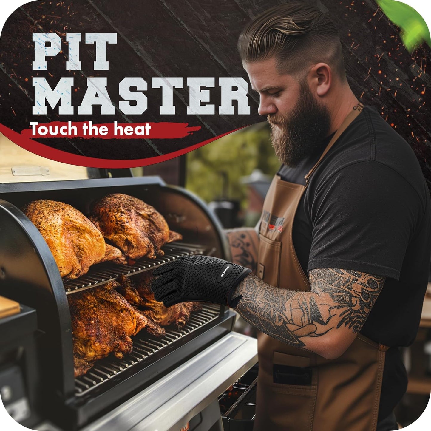 KITCHEN PERFECTION Silicone Smoker Oven Gloves -Extreme Heat Resistant BBQ Gloves -Handle Hot Food