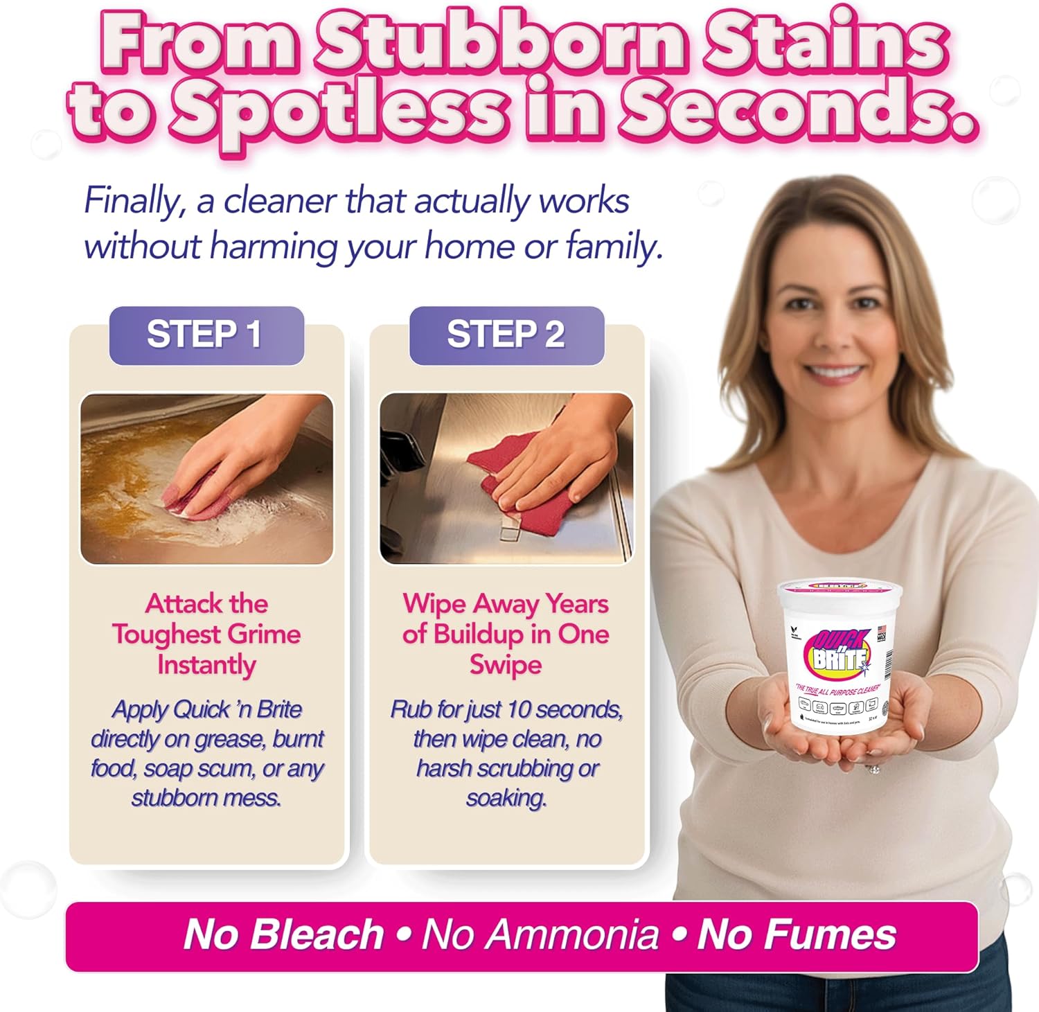 Quick 'n Brite All Purpose Cleaning Paste – Miracle Cleaner for Tough Stains, Biodegradable