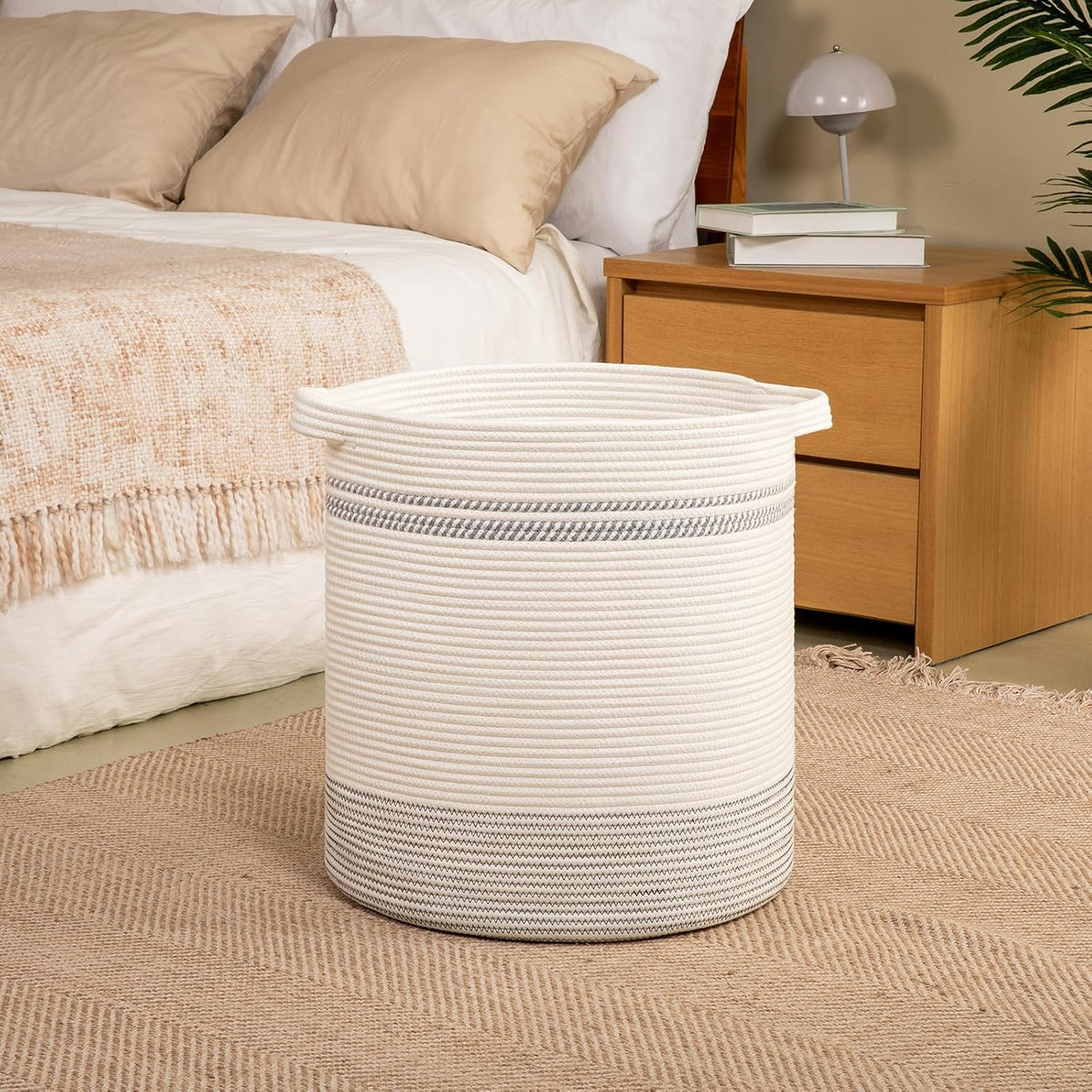 OIAHOMY 80L Laundry Basket, Laundry Hamper, Cotton Rope Storage Basket with Handles, Decorative