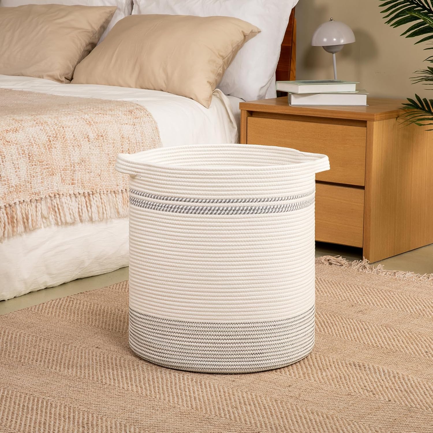 OIAHOMY 80L Laundry Basket, Laundry Hamper, Cotton Rope Storage Basket with Handles, Decorative