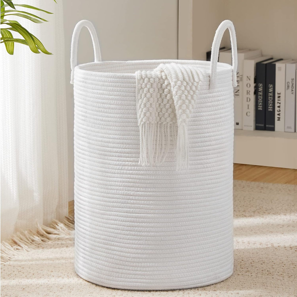 Woven Rope Laundry Hamper Basket by YOUDENOVA, 58L Tall Laundry Basket, Baby Nursery Hamper for