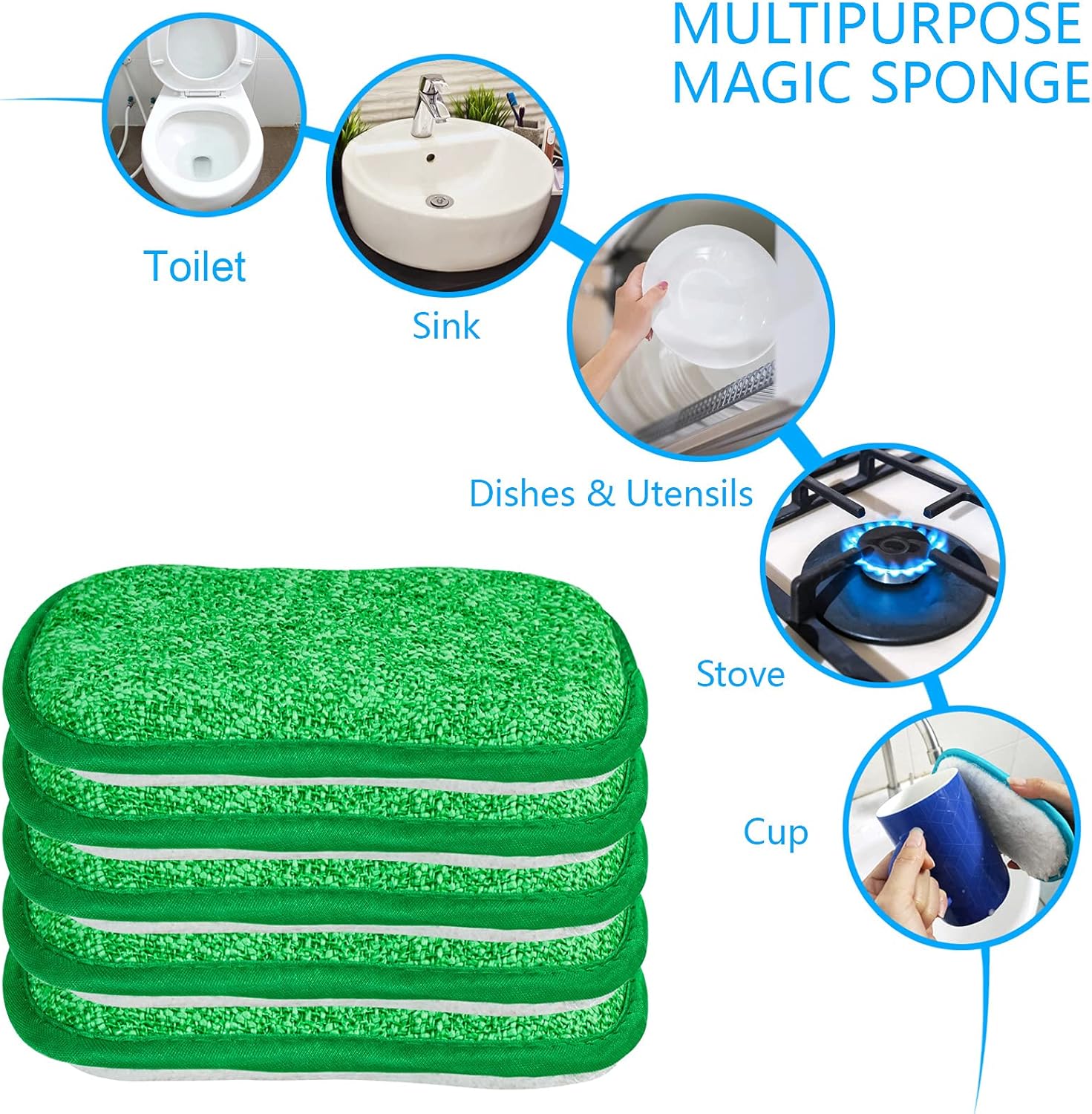 Kitchen Dish Sponge Scrubber Non Scratch, Dishcloth No Odor Reusable Washable Multipurpose Scrub