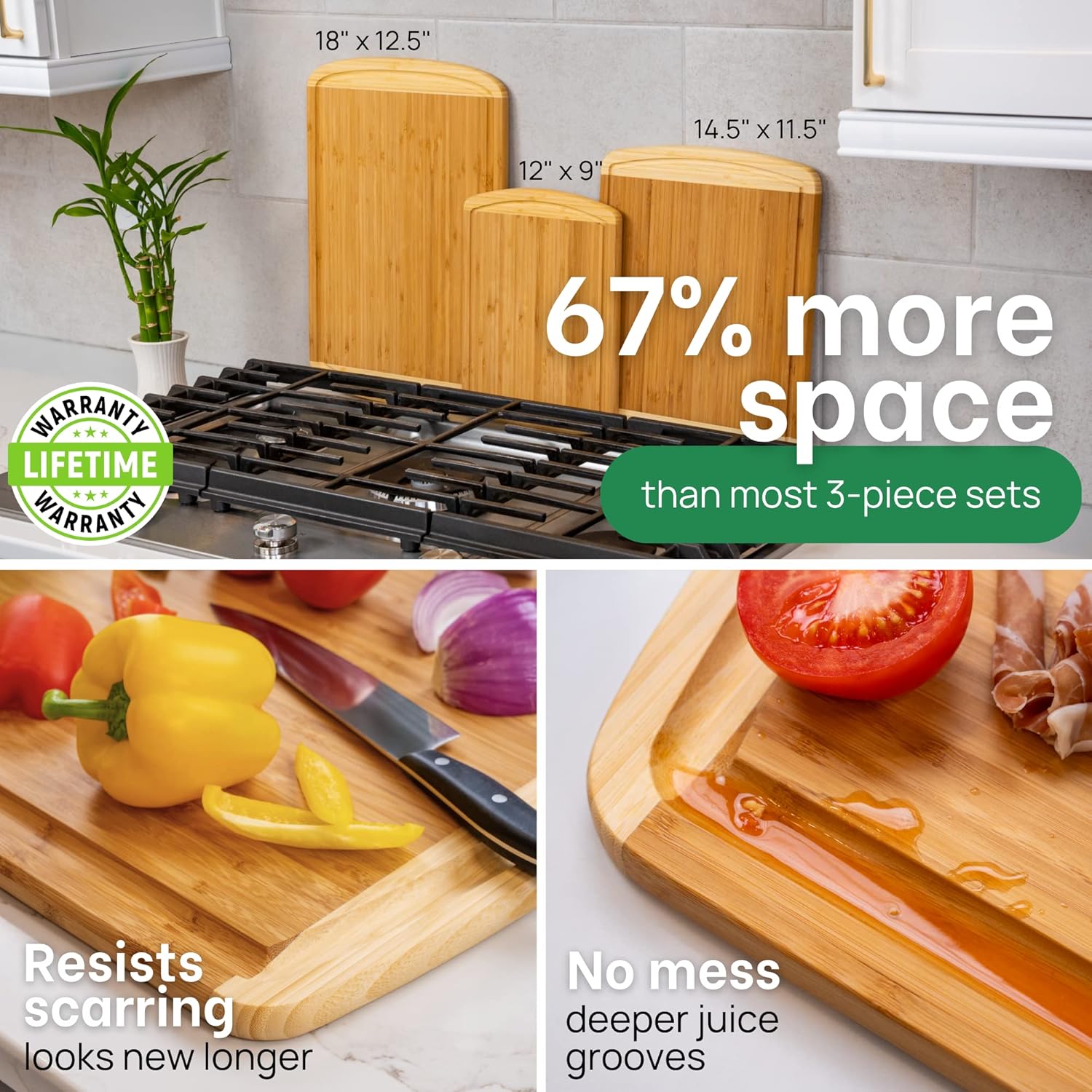 Extra Large Bamboo Cutting Board Set – Wood Cutting Boards for Kitchen, Non Toxic Cutting Board Set